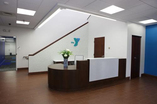 Side view of the YMCA front desk